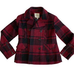 Size L Women's Maralyn & Me Red Plaid Double Breasted Pea Coat